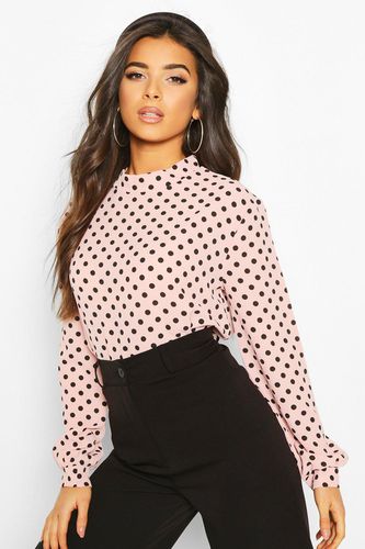 Womens Polka Dot High Neck Blouse - - 10 - boohoo - Modalova