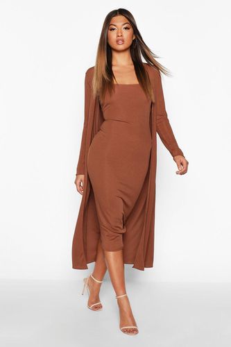 Womens Ribbed Midi Dress and Duster Set - - 8 - boohoo - Modalova