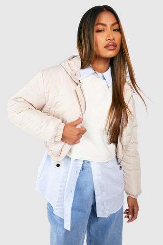 Womens Hooded Crop Puffer Jacket - - 10 - boohoo - Modalova