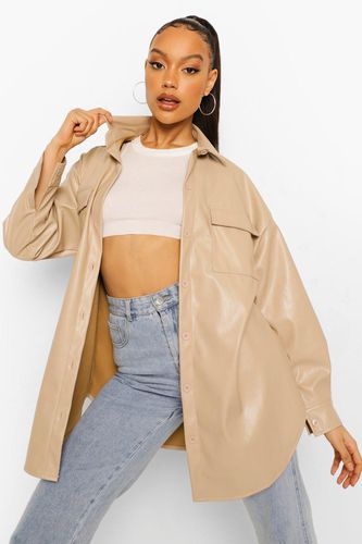 Womens Leather Look Oversized Shirt - - 10 - boohoo - Modalova