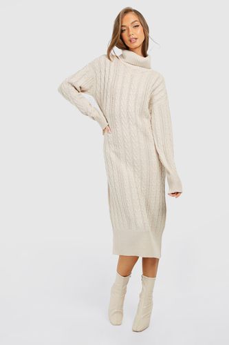 Womens Cable Knit Roll Neck Midi Dress - - M - boohoo - Modalova