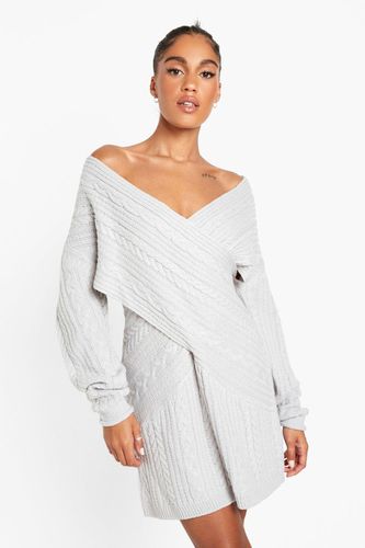 Womens Off The Shoulder Cable Knitted Jumper Dress - - S - boohoo - Modalova