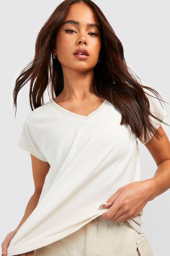 Womens Petite Basic V Neck Cotton T-shirt - - 4 - boohoo - Modalova