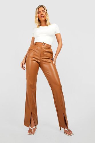 Womens Leather Look High Waisted Split Front Trousers - - 10 - boohoo - Modalova