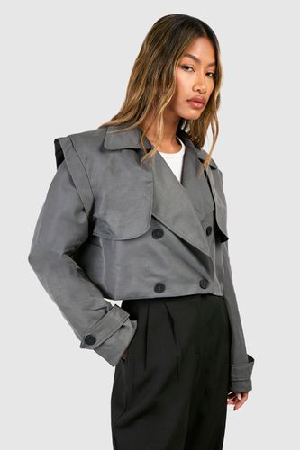 Womens Short Trench Coat - Grey - 8 - boohoo - Modalova
