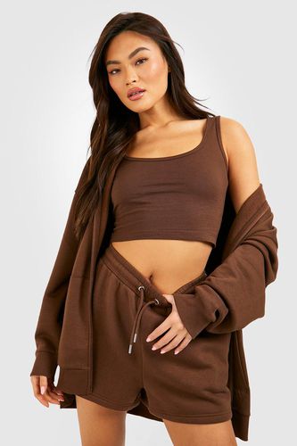 Womens Scoop Neck Crop Top And Sweat Short Set - - XL - boohoo - Modalova