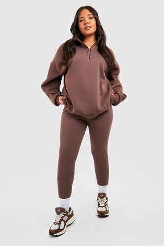 Womens Plus Oversized Half Zip Sweatshirt And Legging Set - - 18 - boohoo - Modalova