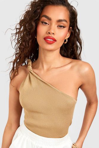 Womens Twist Shoulder Rib Knit Crop Top - - XL - boohoo - Modalova