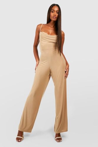 Womens Premium Heavy Weight Slinky Cowl Neck Strappy Jumpsuit - - 14 - boohoo - Modalova