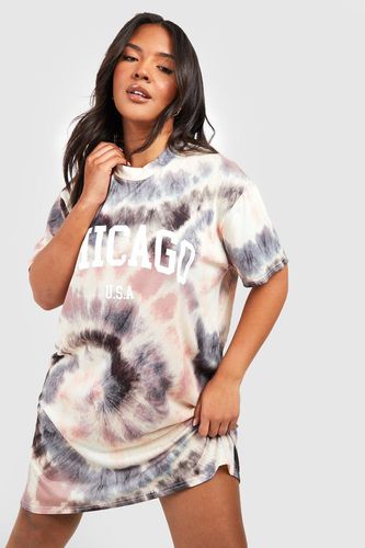 Womens Plus Tie Dye Chicago Slogan T-shirt Dress - - 20 - boohoo - Modalova