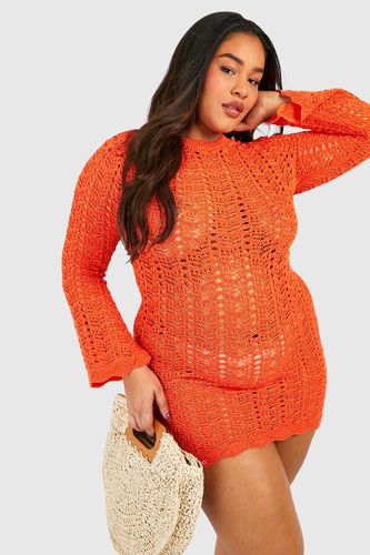 Womens Plus Crochet Metallic Flare Sleeve Beach Dress - - 24 - boohoo - Modalova