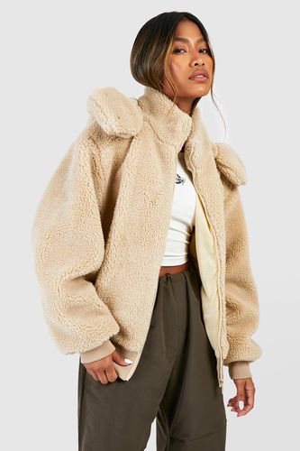 Womens Hooded Faux Fur Zip Detail Jacket - - 10 - boohoo - Modalova