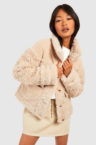 Womens Textured Faux Fur Jacket - - 14 - boohoo - Modalova