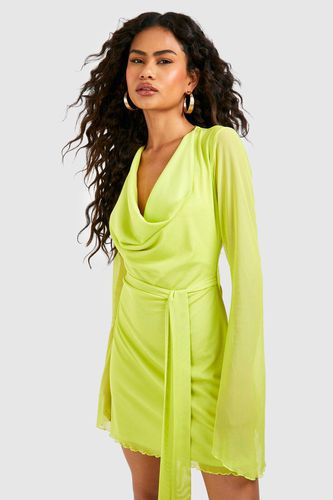 Womens Mesh Flare Cuff Mini Dress - - 10 - boohoo - Modalova