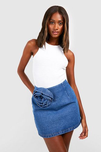 Womens Rose Corsage Detail Denim Mini Skirt - - 10 - boohoo - Modalova