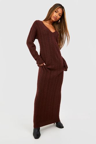 Womens Cable Knit V Neck Maxi Jumper Dress - - 10 - boohoo - Modalova