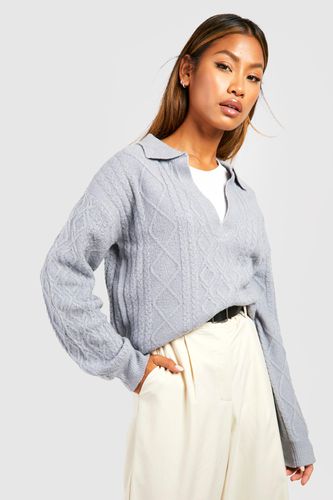 Womens Soft Knit Cable Polo Collar Jumper - - L - boohoo - Modalova
