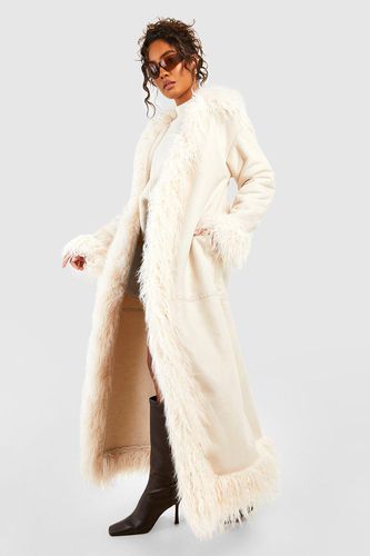 Womens Tall Faux Fur Trim Suedette Coat - - 14 - boohoo - Modalova