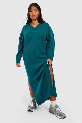 Womens Plus Soft Rib Polo Midaxi Dress - - 16 - boohoo - Modalova
