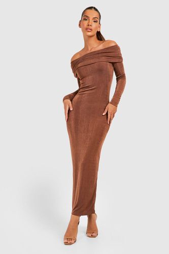 Womens Textured Slinky Off The Shoulder Maxi Dress - - 8 - boohoo - Modalova