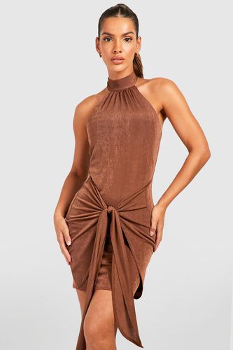 Womens Textured Slinky Halter Draped Mini Dress - - 8 - boohoo - Modalova