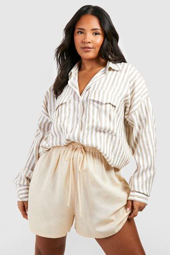 Womens Plus Oversized Linen Striped Utility Shirt - - 16 - boohoo - Modalova