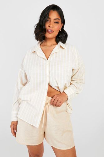 Womens Plus Oversized Wide Stripe Linen Shirt - - 18 - boohoo - Modalova