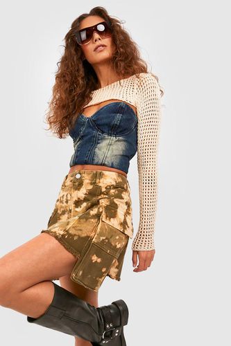 Womens Camo Print Cargo Pocket Denim Mini Skirt - - 10 - boohoo - Modalova