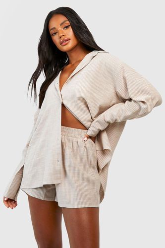 Womens Cotton Tonal Pinstripe Pyjama Short - - 10 - boohoo - Modalova