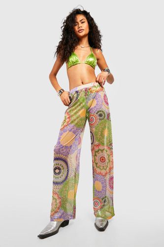 Womens Patchwork Print Mesh Wide Leg Beach Trousers - - M - boohoo - Modalova