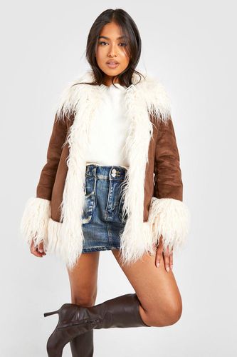 Womens Petite Faux Fur Suede Coat - - 10 - boohoo - Modalova