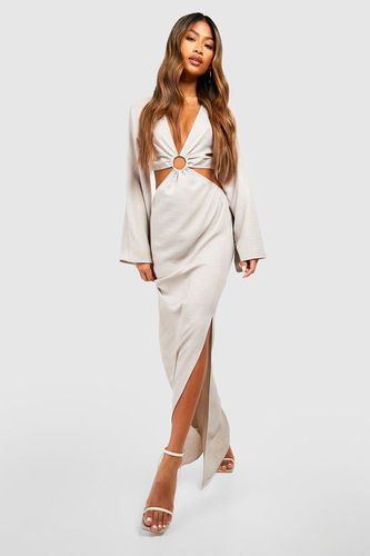 Womens O Ring Linen Flare Sleeve Maxi Dress - - 18 - boohoo - Modalova
