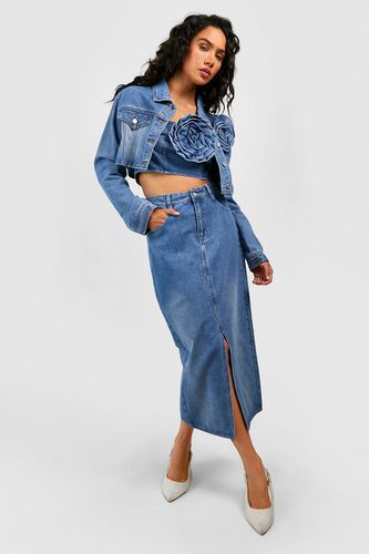 Womens Split Front Denim Maxi Skirt - - 8 - boohoo - Modalova