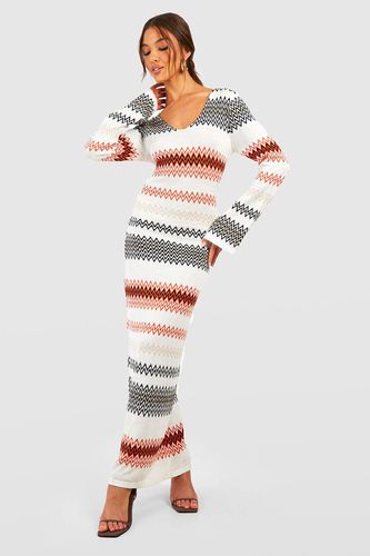 Womens Zig Zag Fine Gauge Floaty Knitted Maxi Dress - - 12 - boohoo - Modalova