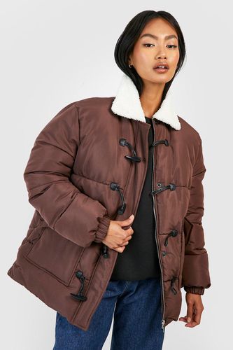 Womens Borg Collar Puffer Jacket - - 8 - boohoo - Modalova