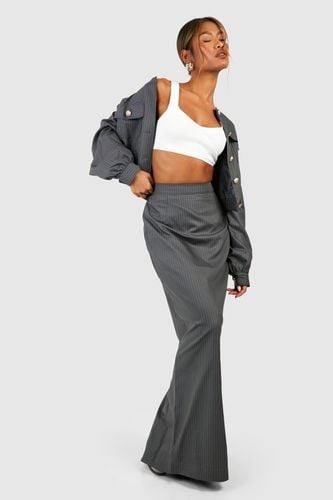 Womens Pinstripe Thigh Split Column Maxi Skirt - - 12 - boohoo - Modalova