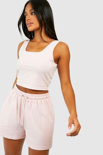 Womens Scoop Neck Crop Top And Sweat Short Set - - S - boohoo - Modalova