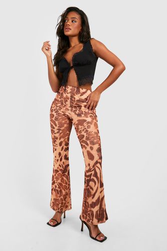 Womens Leopard Printed Mesh Flared Trousers - - 10 - boohoo - Modalova
