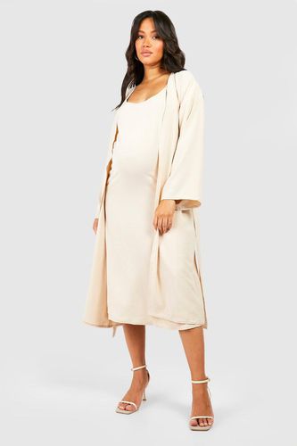 Womens Maternity Textured Strappy Midi Dress And Belted Kimono - - 10 - boohoo - Modalova