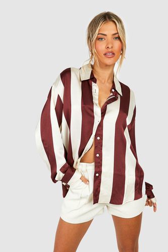 Womens Wide Stripe Satin Shirt - - 6 - boohoo - Modalova