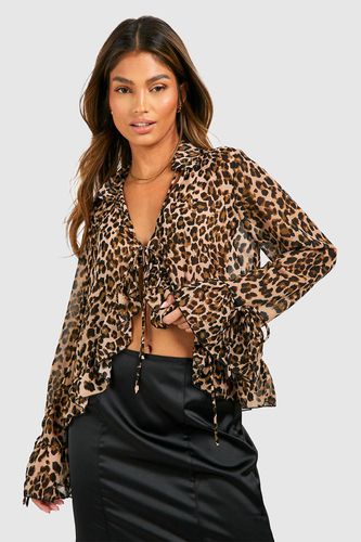 Womens Leopard Ruffle Detail Blouse - - 10 - boohoo - Modalova