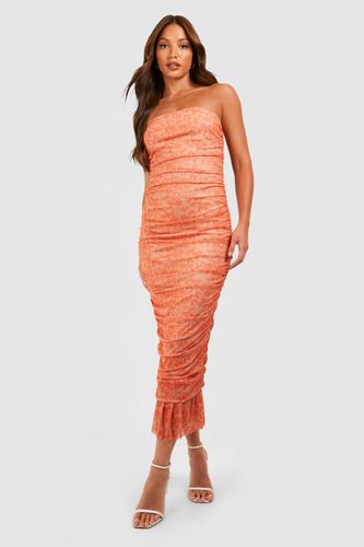 Womens Tall Mesh Lace Print Ruched Bandeau Dress - - 8 - boohoo - Modalova