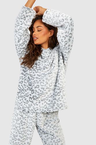 Womens Leopard Fleece Loungewear Hoodie - - 10 - boohoo - Modalova