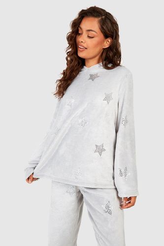 Womens Star Detail Fleece Loungewear Hoodie - - 8 - boohoo - Modalova