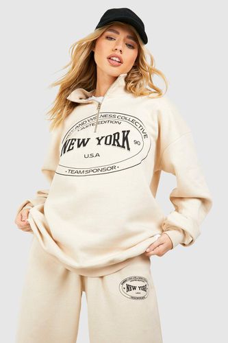 Womens New York Slogan Oversized Half Zip Sweatshirt - - L - boohoo - Modalova