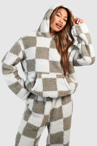 Womens Premium Fleece Checkerboard Hoody - - 10 - boohoo - Modalova