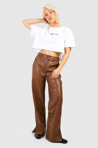 Womens Leather Look High Waisted Split Hem Trousers - - 10 - boohoo - Modalova