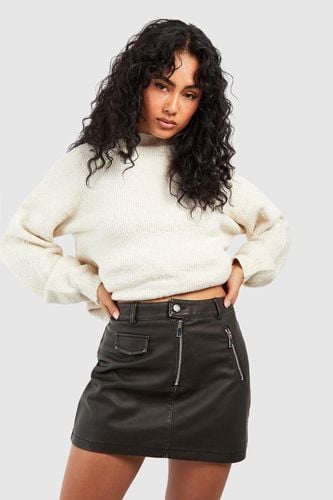 Womens Vintage Look Zip Detail Faux Leather Mini Skirt - - 12 - boohoo - Modalova