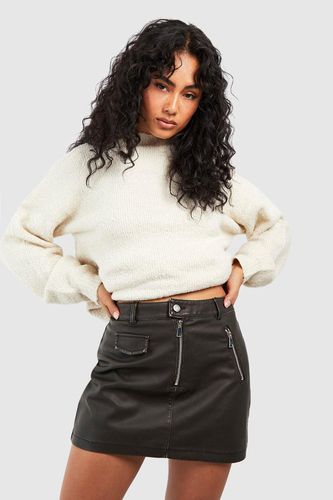Womens Vintage Look Zip Detail Faux Leather Mini Skirt - - 14 - boohoo - Modalova