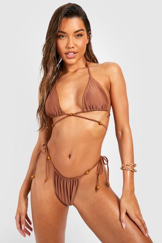 Womens Wooden Bead Triangle Bikini Set - - M - boohoo - Modalova